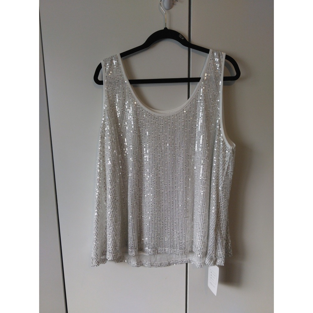 Women's Sequined Top Size 3xl Fits 2x White Aline Evening Party Wear Elegant - Picture 2 of 9